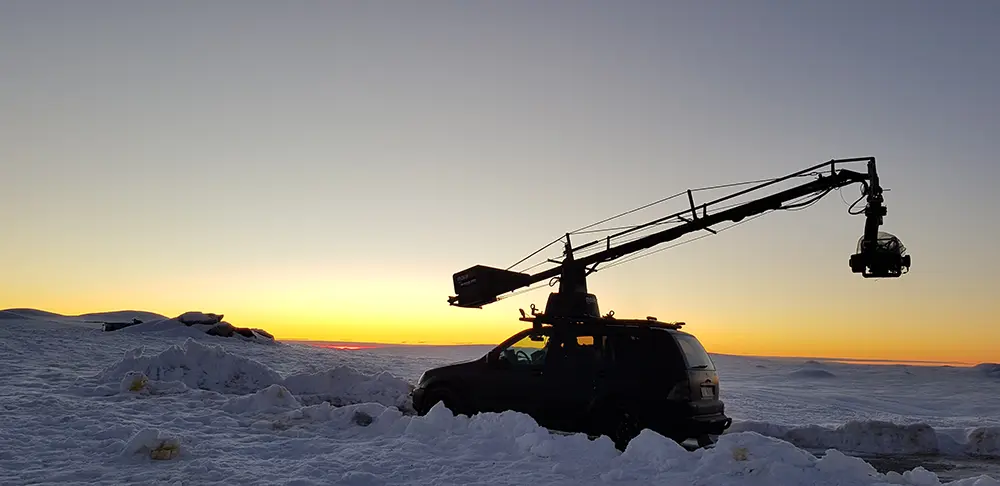 Filming scenes in snowy Norway